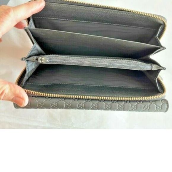 Gucci Signature Micro GG Black Fold Wallet Leather Purse Italy Zip Card Case NEW - Picture 5 of 6